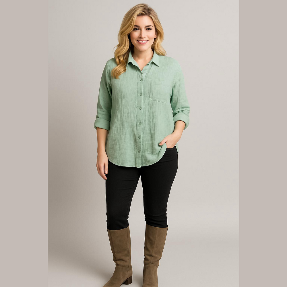 Anne Klein Green Gauze Button Down Shirt